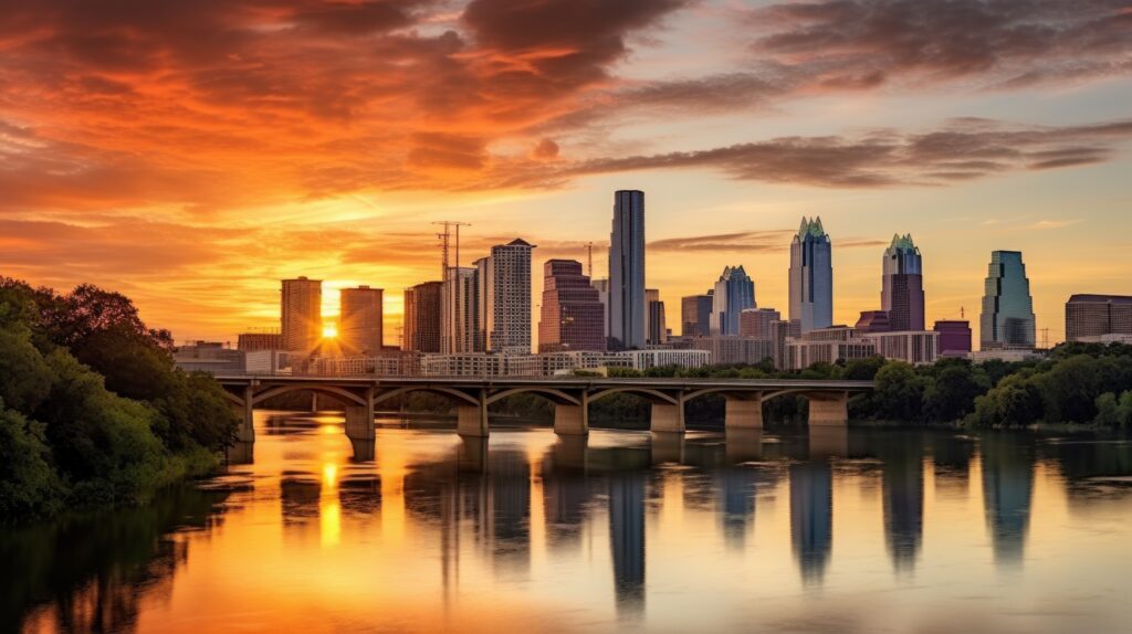 Austin Texas skyline with modern buildings and tech hubs