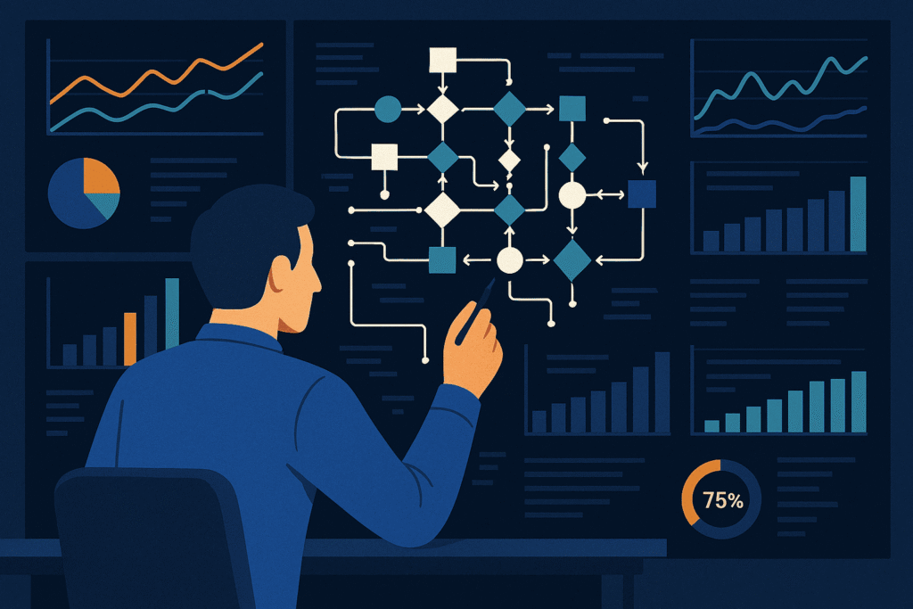 Data scientist analyzing machine learning models for business insights