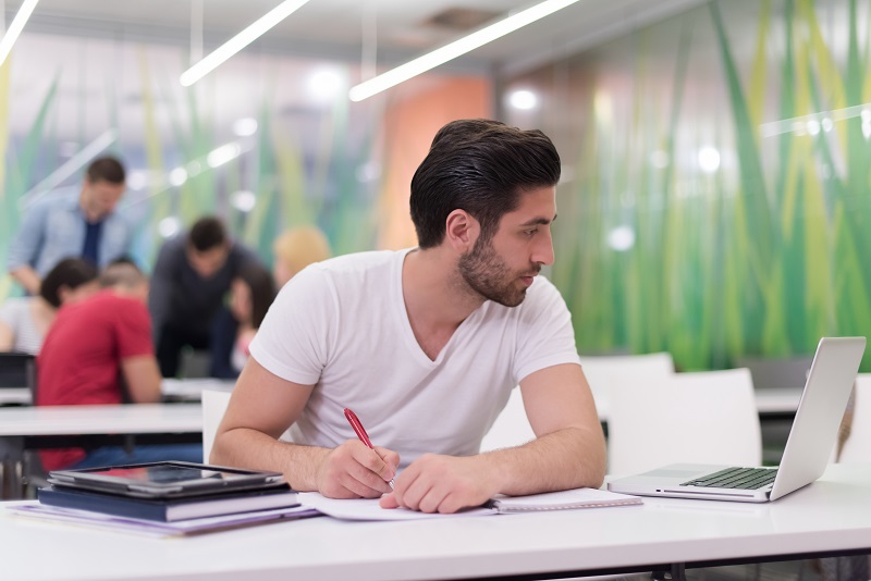 Comparison infographic showing on-campus dining job vs off-campus tech internship for international students