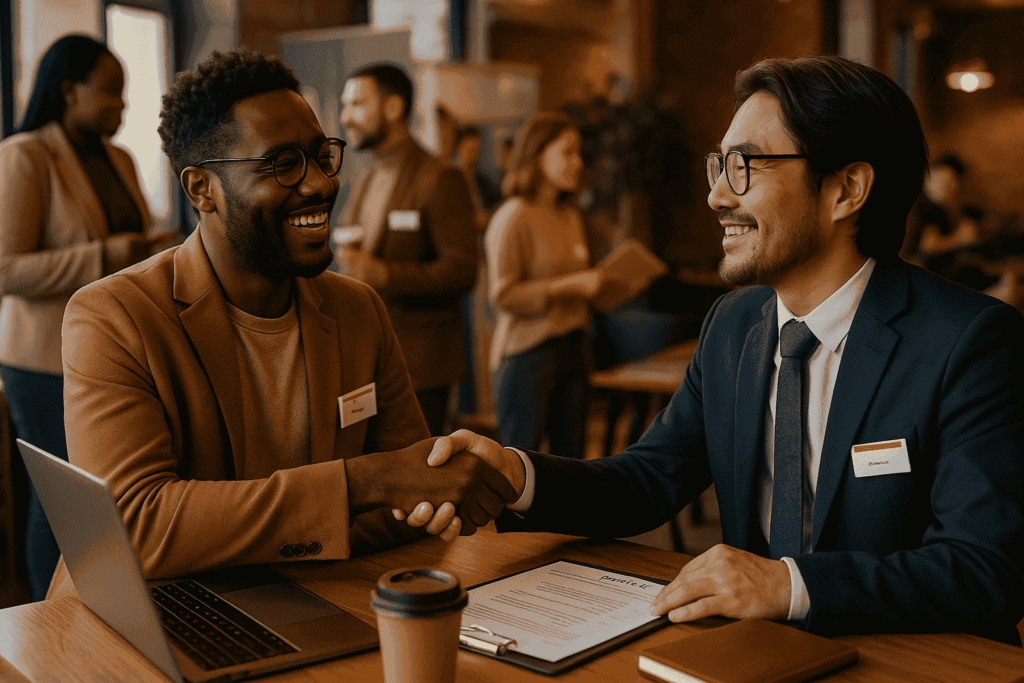 Business networking for job opportunities at local career events