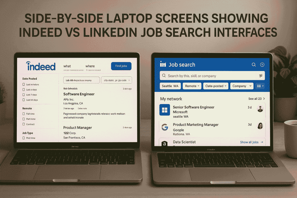Comparing top job search websites Indeed and LinkedIn for finding local jobs