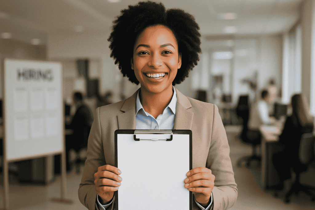 Successful job seeker celebrating new career opportunity