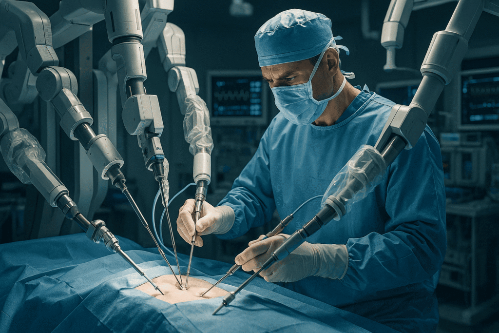 Skilled surgeon performing advanced robotic surgery procedure