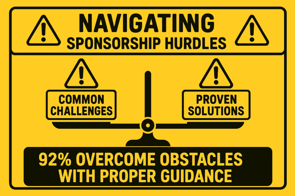Balance scale weighing common green card sponsorship challenges against proven solutions for international workers