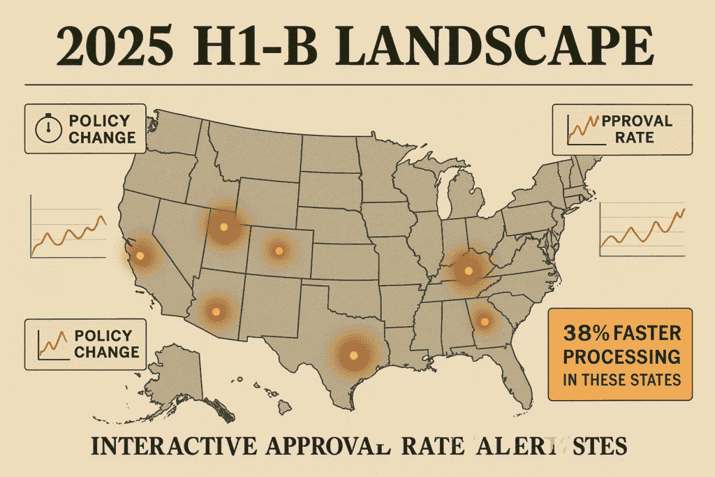Interactive US map showing H1-B visa trends and hotspots