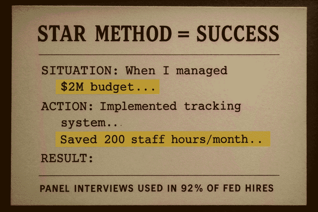 Federal job interview panel using behavioral questioning techniques