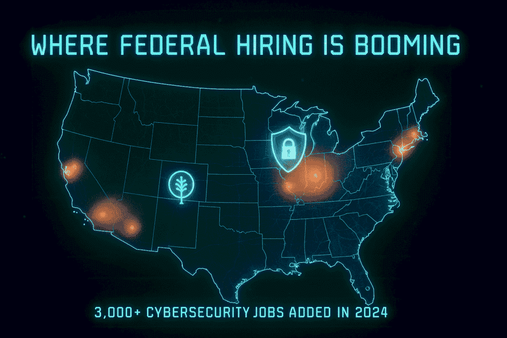 Growing federal job sectors infographic with employment trend data