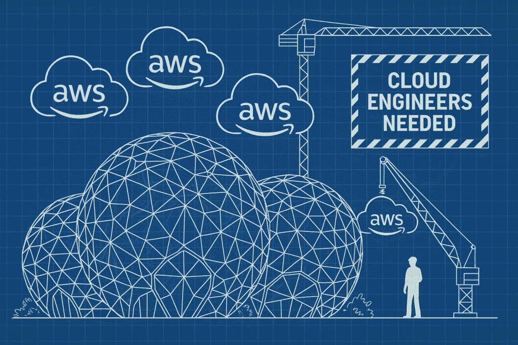 Blueprint diagram of Seattle cloud computing jobs with AWS icons